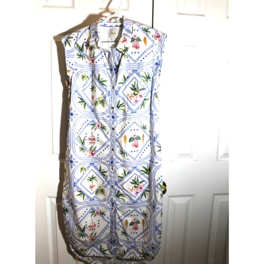 Maeve Cap Sleeve Button Front Floral Print Midi Shirt Dress sz S - Picture 2 of 4
